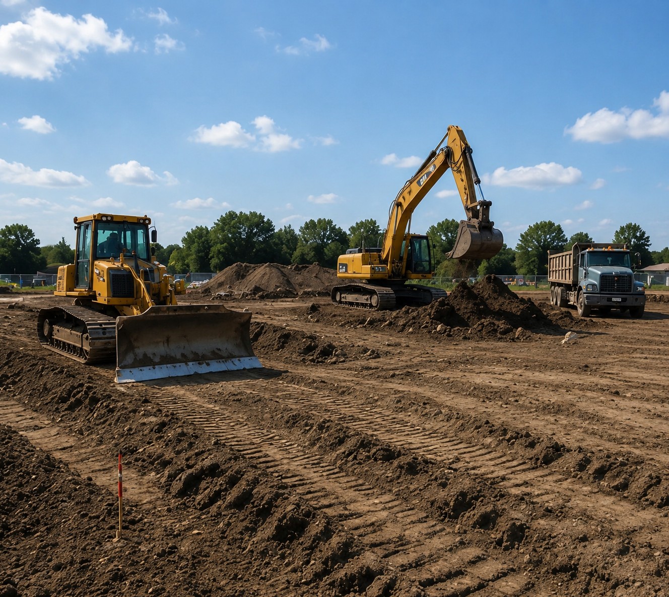Excavators preparing the commercial project site